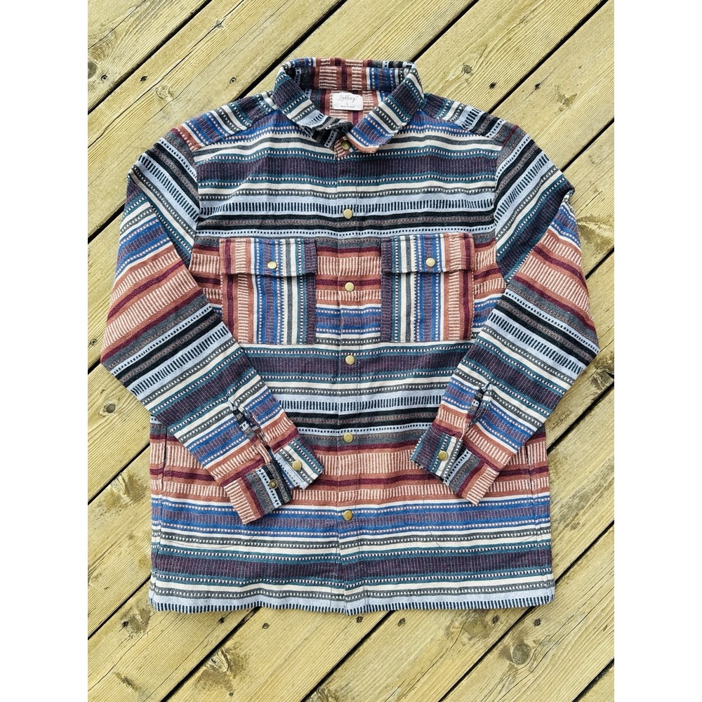 Southwestern Stripe Shirt Jacket Mens L Vintage Baja Blanket Style